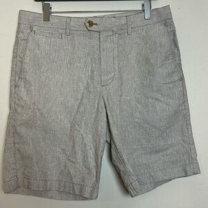 Banana Republic 9" Slim Fit Linen-Cotton Fine Striped Shorts in Sand Beige